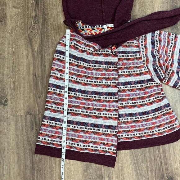 Anthropologie Moth Burgundy Multicolor Hooded Wrap Poncho Scarf Sweater - Picture 8 of 11